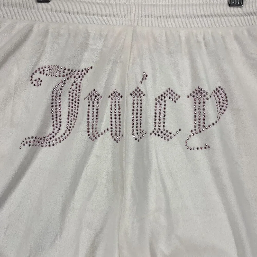 Juicy Couture Pants Women XL Beige Velour Sleepwear Rhinestone Lounge Y2K pocket